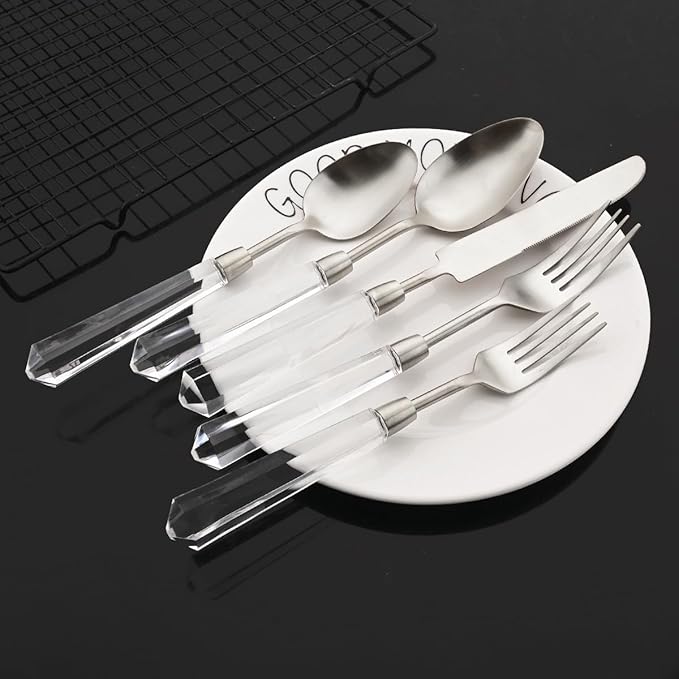 JASHII 20pcs 304 Stainless Steel Silver Flatware Cutlery Set, Matte Finished Knife Fork Spoon Set, Creative Handle,Service for 4, Dishwasher Safe for Home Wedding Hotel