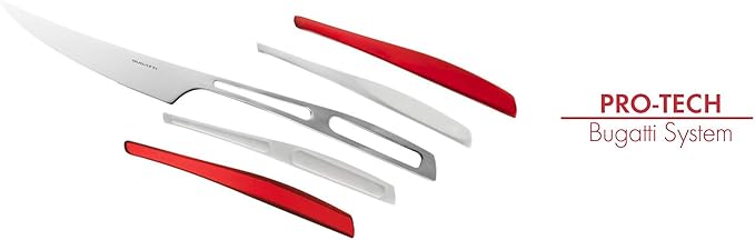 BUGATTI, Glamour 4 Piece Cutlery Set 18/10 Stainless Steel Red Handle Cutlery Set for 1 Person 1 Spoon Fork Knife Teaspoon