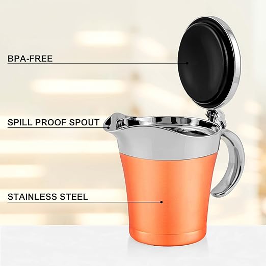 OVENTE Stainless Steel Gravy Boat with Hinged Lid, 14Oz Insulated Sauce Jug for Serving Cream, Salad Dressing or Syrup at Thanksgiving, Christmas, Holidays, Family Dinner and Parties, Copper GB4541CO