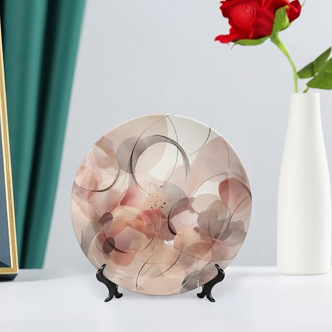 Decorative Plate 7inch Bone China Dessert Plates with Display Stand Ceramic Ornament Ceramic Plate Simple Background Decorative Plates Art Crafts Porcelain for Home Club Living Room