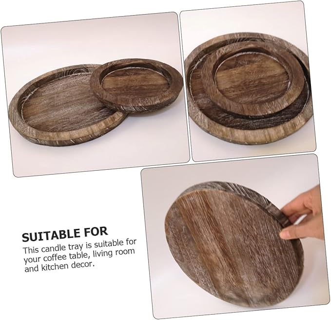 Zerodeko 2Pcs Round Wooden Serving Tray for Organizing Countertop Storage Tray for Kitchen Bathroom and Home Classic Design Easy to Clean