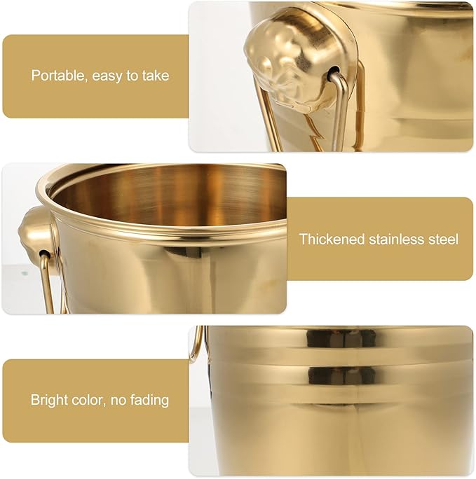 Stainless Steel Ice Bucket Beer Whisky Cooling Containers Tiger Head Ice Bucket Wine Bar Party Favor- 3L (Golden)