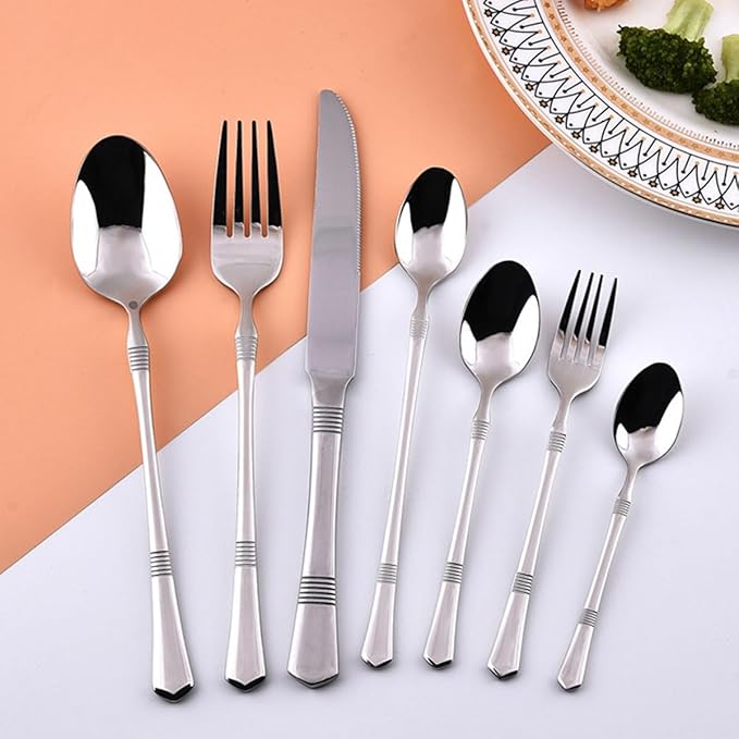 Deluxe 70 Piece Silver Silverware Set for 10 Stainless Steel Flatware Set with Knife/Fork/Spoon,Cutlery Set for Home and Kitchen,Utensil Set with Dishwasher Safe，Gift Package for Wedding Housewarming