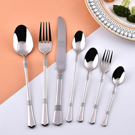 Deluxe 70 Piece Silver Silverware Set for 10 Stainless Steel Flatware Set with Knife/Fork/Spoon,Cutlery Set for Home and Kitchen,Utensil Set with Dishwasher Safe，Gift Package for Wedding Housewarming
