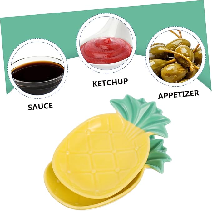 Cabilock 2pcs Pineapple Decorative Sauce Plate Ceramic Tableware Small Dipping Dish for Home Kitchen