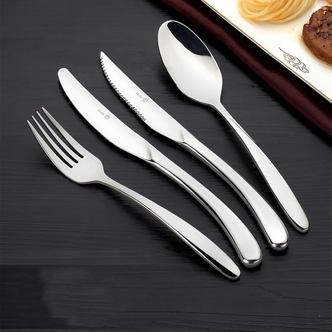 TWEE 84 Piece Silverware Set Service for 14 Stainless Steel Flatware Serving Set Cutlery Set Forks Spoons and Knives Set Tableware Set (Including Steak Knives) Utensil Sets Dishwasher Safe