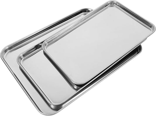Garneck 3pcs Stainless Steel Serving Tray Lid Large Sizzling Platter Cookie Baking Pan Roasting Tray Catering Pans Seafood Platter