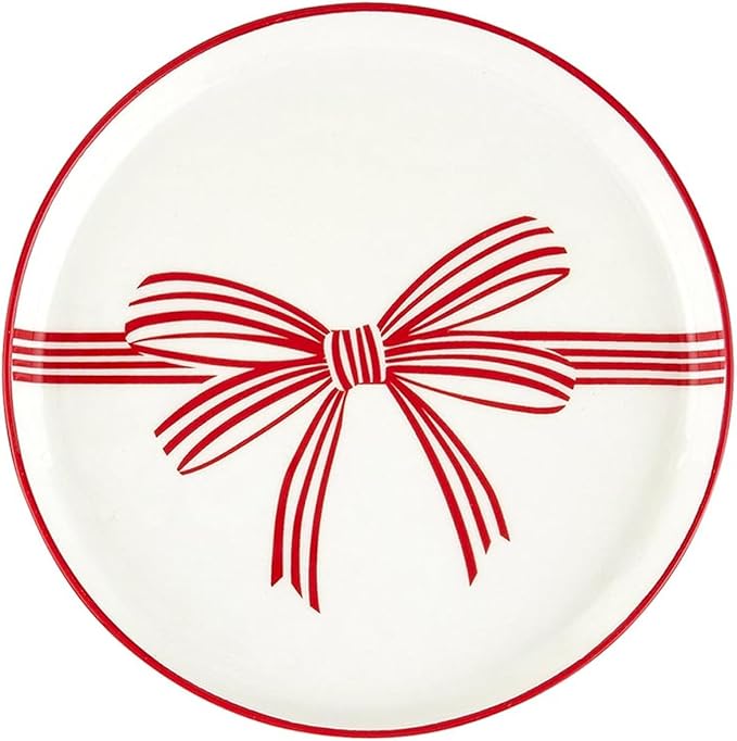 Santa Barbara Design Studio Appetizer Plate Set White Ceramic Small Plates, 5.25" Diameter, Red Bow, 4-Count
