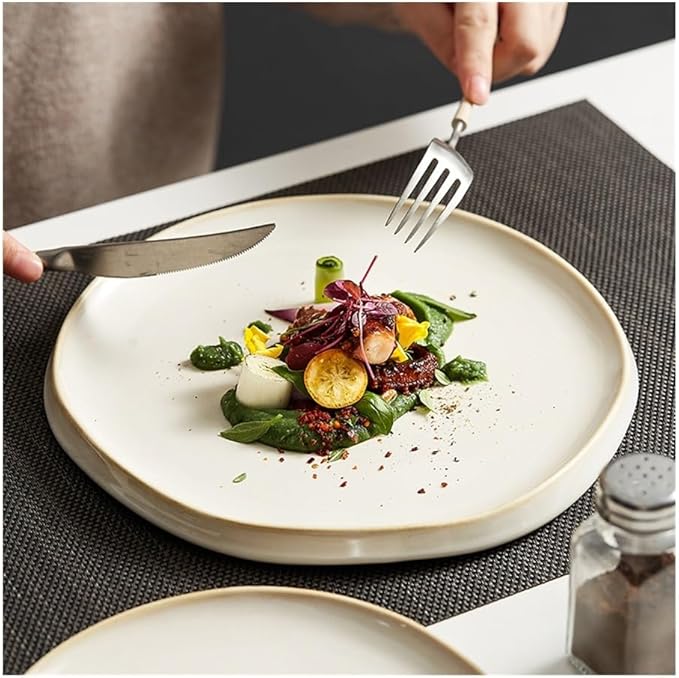 Dining Plate, Simple Ceramic Dinner Plates Round Pasta Steak Plate Restaurant Solid Color Creative Tableware Snack Dessert Tray Cooking Dishes,Kitchen Plates，One Color 10 inch