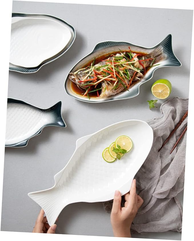 ABOOFAN Creative Fish Shaped Ceramic Plate Dark Green Snack Storage Dish for Home Restaurant Party Serving Platter with Unique Decorative Design