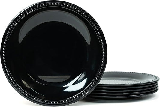 Melamine Beaded Dinner Plate Set of 6, BPA Free, Platter, Serving Dishes, Chip & Break Resistant, Lightweight, Great for Dining, Weddings & Everyday Meals (Black, 8.5in (Pack of 6))