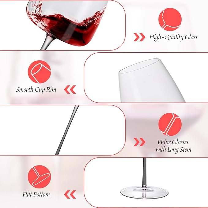 KAMMAK Wine Glasses Set of 2, 18.6 oz Hand Blown Crystal Bordeaux Wine Glasses, Thin Rim & Long Stem, Perfect for Red & White, Daily Use, Wedding or Birthday Gift with Gift Box, ZL-0-02