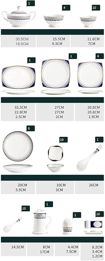Dinnerware Sets - Luxury Gift Dishes Service Set, 60-Piece Bone China Blue and White Dinnerware Set Nordic Style and Luxury Designed Tableware Set Service for 8 Peopl,