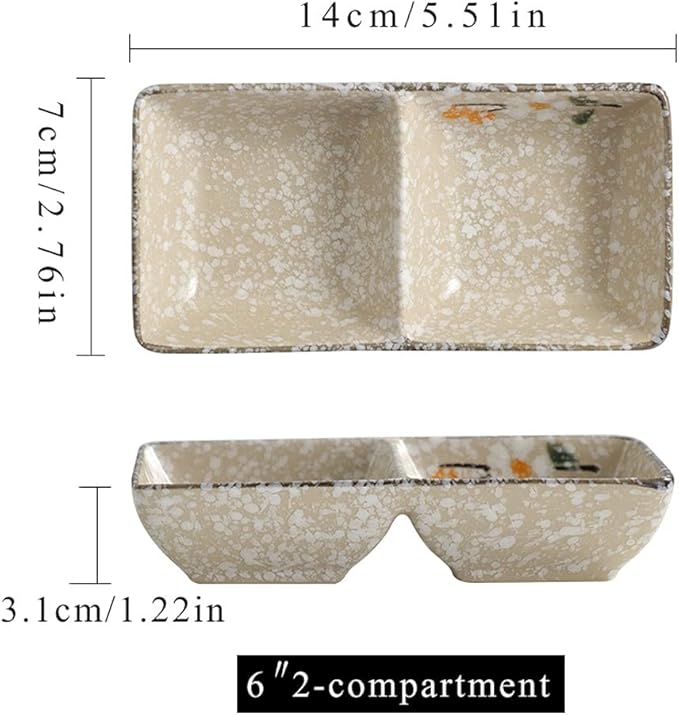 Ceramic cutlery salad bowl Soy Sauce Dish Ceramic Appetizer Plates Serving Tray Rectangular Divided Sauce Dishes for Sushi Ketchup Dessert Appetizer Seasoning Dishes(2 Compartment) smal