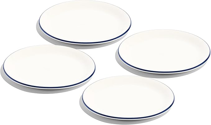 Made In Cookware - Set of 4 - Appetizer Plates - White With Navy Rim - Porcelain England