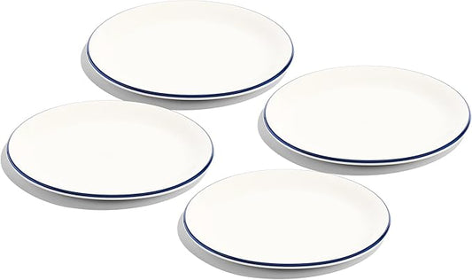 Made In Cookware - Set of 4 - Appetizer Plates - White With Navy Rim - Porcelain England