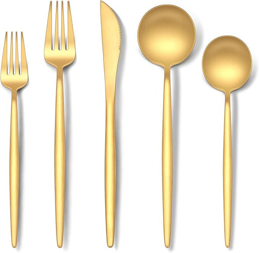 Stapava 40-Piece Matte Gold Silverware Set, Stainless Steel Gold Utensils Flatware Set for 8, Satin Finish Cutlery Include Forks Spoons and Knives Set for Home and Restaurant, Dishwasher Safe
