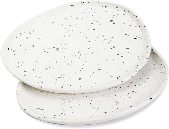 roro Handmade 7-Inch Ceramic Appetizer Plates, Set of 2 - Rustic Egg-Shaped Design with Semi-Matte Speckled Glaze, Farmhouse Small Serving Plates for Appetizers & Desserts