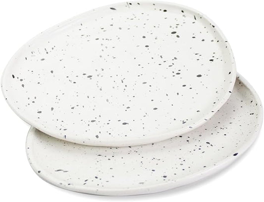 roro Handmade 7-Inch Ceramic Appetizer Plates, Set of 2 - Rustic Egg-Shaped Design with Semi-Matte Speckled Glaze, Farmhouse Small Serving Plates for Appetizers & Desserts