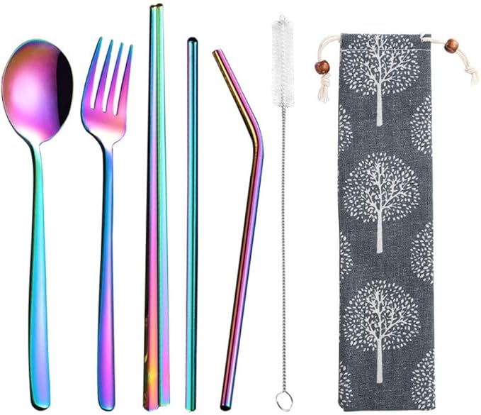 3pcs/6pcs Set Cutlery Dinnerware 304 Stainless Steel Flatware Set Tableware Dinner Spoon Fork Chopsticks Sucker Flatware Serving Sets (Colorful - 6pcs)