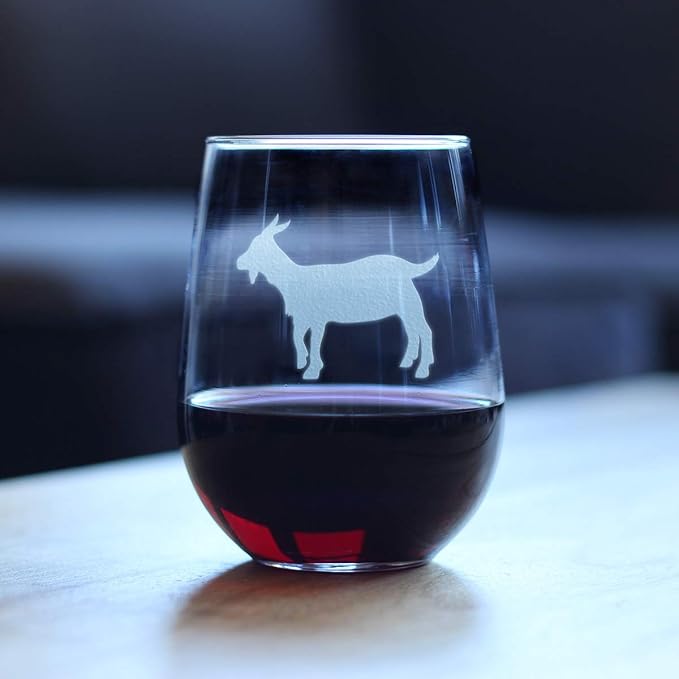Bevvee Goat Stemless Wine Glass - Farm Animal Themed Decor and Gifts for Goat Lovers - Large 17 Oz