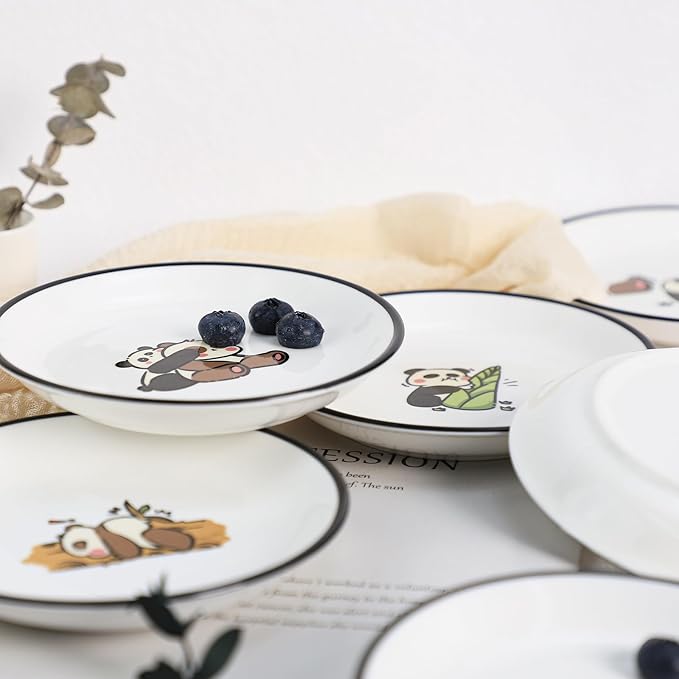 SOCOSY Super Cute Cartoon Panda Ceramic Sauce Dishes, Seasoning Dishes, Little Cat Dog Bird Feeding Bowls, Sushi Soy Dipping Bowls, Appetizer Plates, Dessert Plates-Panda-5 Inch, Set of 6