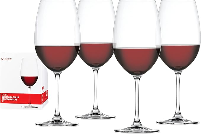 Spiegelau Salute Bordeaux Wine Glasses, Crystal Clear Drinking Glasses for Red Wine, Elegant Stemmed Glassware, Home Bar, Dinner Party, Wedding Gifts, Hosting Essentials, 25 oz, Set of 4