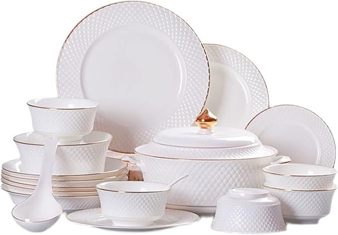 Dinner Set, Special Restaurant Dinnerware Set, Ceramic Tableware Set, White Porcelain 60-Piece Set, Kitchen Plate and Bowl Set,