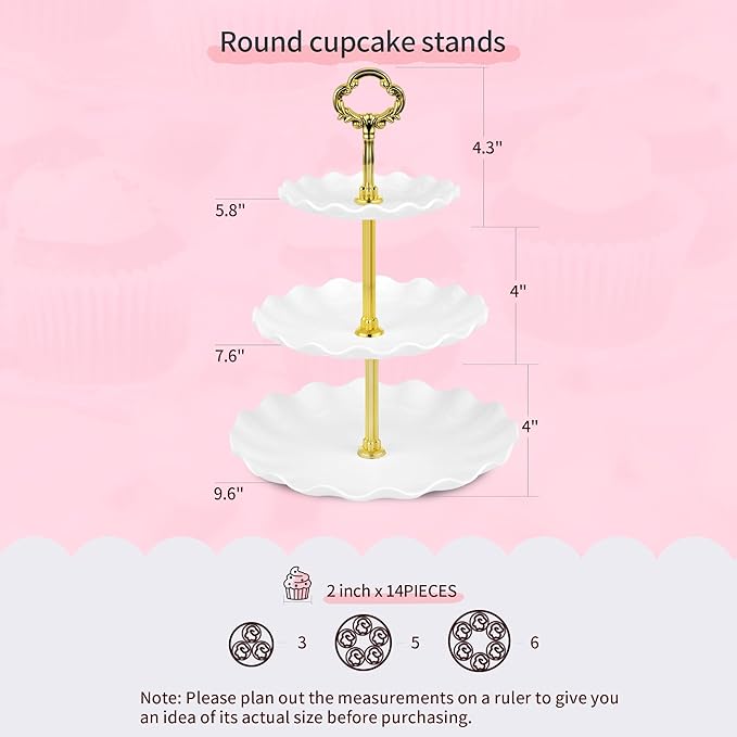 Pack of 10 NWK Cake Stand Set, with 3 x Two-Tier and 3 x Three-Tier Cupcake Stands, 4 x Appetizer Trays, for Birthday Baby Bridal Shower Party (Gold)