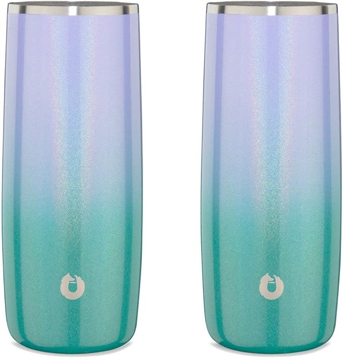 SNOWFOX Premium Vacuum Insulated Stainless Steel Cocktail Glass/Drink Tumbler, Set of 2, Drinks Stay Icy Cold, Thermal Highball Glasses, Elegant Home Entertaining, Classic Barware, 14.5 oz, Mermaid