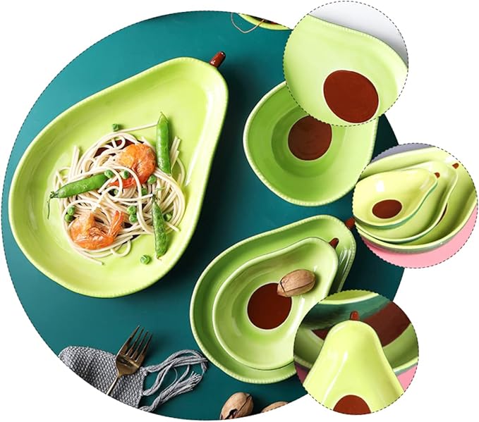 Avocado Shape Ceramic Appetizer Plate Food-Safe Microwave Safe Cute Design for Snacks Desserts Fruits Creative Tableware for Parties and Gatherings