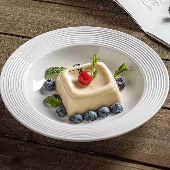Kitchen Plates Simple Threaded Plate Soup Plate Pasta Western Food Plate Deep Plate Simple Ceramic Household Dish Plate Restaurant Plates