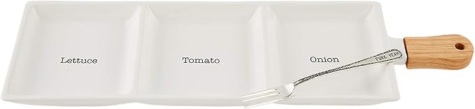Mud Pie Garnish Bar Set, tray 5 1/2" x 15" | fork 7", White
