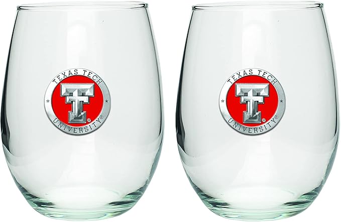 Heritage Pewter Texas Tech Red Raiders Stemless Glass Goblets – Set of 2 | 15 OZ Goblet Wine Glasses | Expertly Crafted Pewter Glass