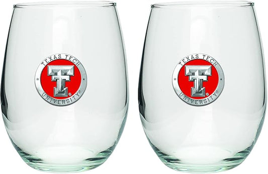 Heritage Pewter Texas Tech Red Raiders Stemless Glass Goblets – Set of 2 | 15 OZ Goblet Wine Glasses | Expertly Crafted Pewter Glass