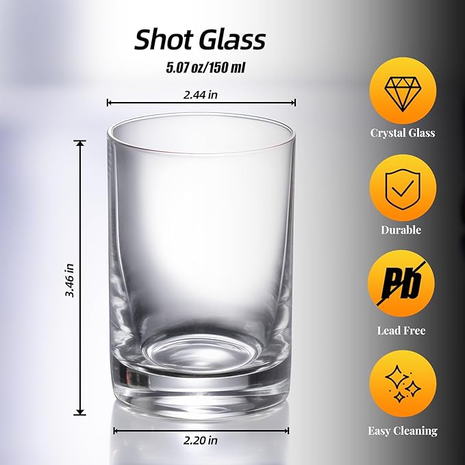 KAMMAK Shot Glasses Set of 2, 150ml/5oz Clear Espresso Shot Glass with Heavy Base for Bar Restaurants Home, Small Whiskey Shot Glass for Vodka, Whiskey, Tequila, Spirits & Liquors