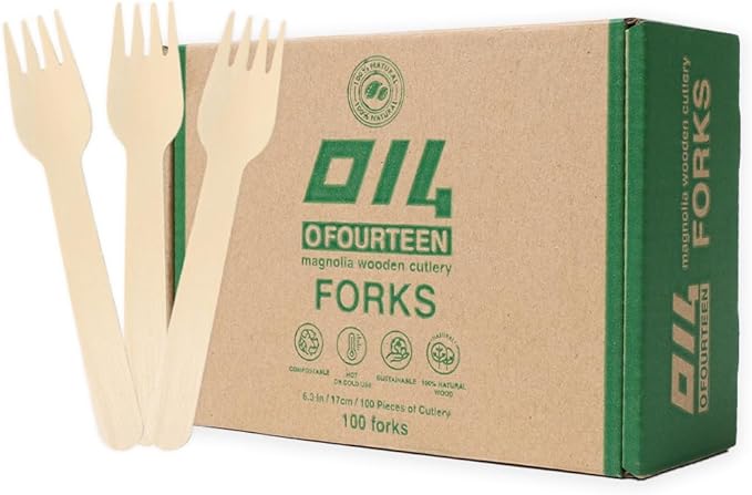 Disposable Wooden Fork (100 pcs) - Eco Friendly, Perfect for Picnic, Camping, Travel, Small Lunch Box, and Office Use