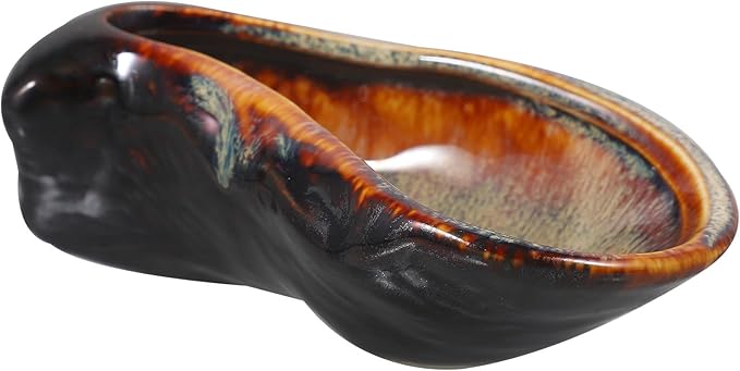 Happyyami Ceramic Oyster Dish Small Vintage Style Plate Rustic Glazed Porcelain Serving Plate for Restaurants and Home Dining Appetizers Side Dishes