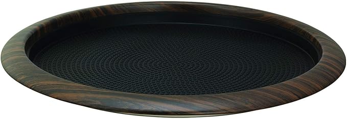 Service Ideas TR1412RIDW Tray with Removable Insert, 12" Round, Stainless Steel, Dark Wood