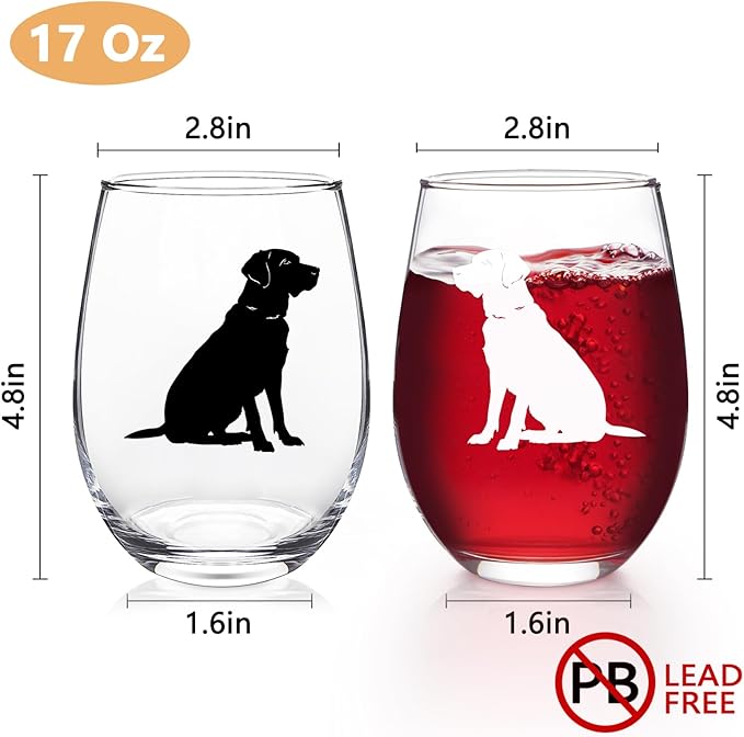 Futtumy Labrador Retriever Wine Glasses - Set of 2, Gifts for Dog Lovers for Christmas, Birthday, Mother's Day - 17Oz Women's Wine Glasses