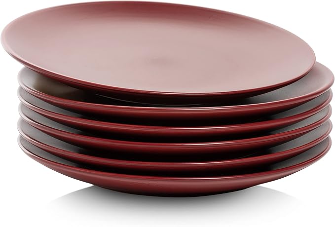10 Strawberry Street Wazee Matte 8.25" Coupe Salad Plate, Set of 6, Red