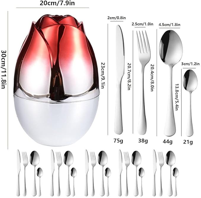 24pcs Stainless Steel Flatware Set, Rose Shape Cutlery Set, Mirror Polished Tableware Eating Utensils Set For 6, Tableware Cutlery Knife Fork Spoon Set, For Home Restaurant,Color-B