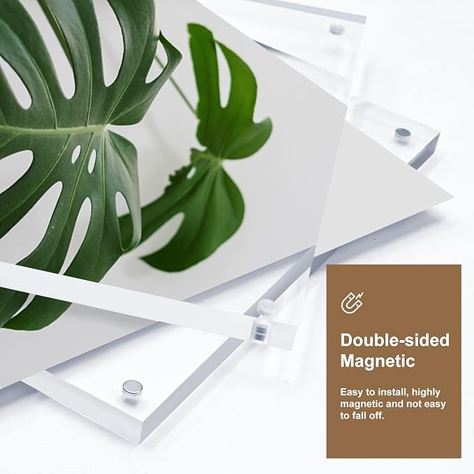 Egofine 8x10 Acrylic Frames 6 Pack, 20mm Thicker Frameless Clear Picture Frames, Double Sided Magnetic Picture Frames, Free Standing Desktop Display