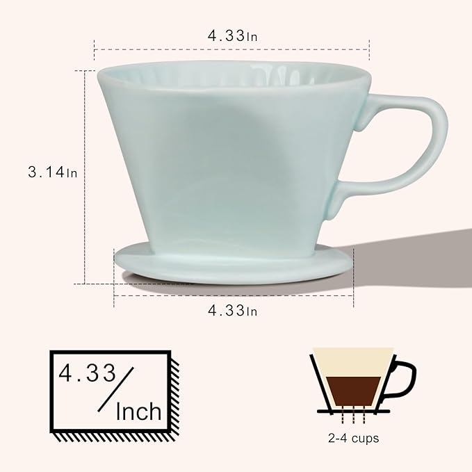 Handmade Pour Over Ceramic Coffee Dripper - Authentic Brewing Experience for Camping, Office, and Home (Blue)