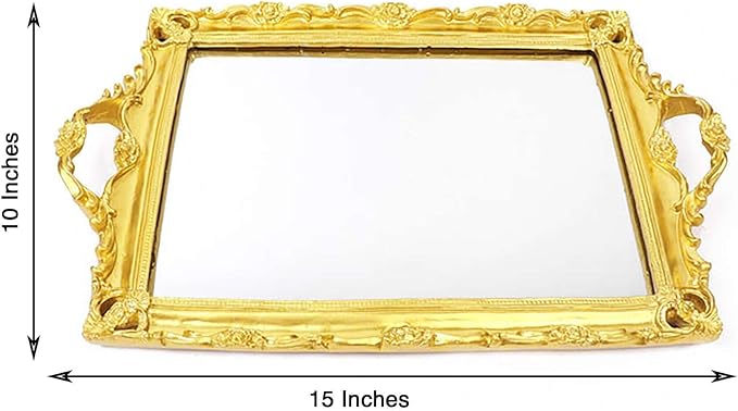 Efavormart Metallic Gold Resin Decorative Serving Tray - Rectangle Mirrored Vanity Tray - 15"x10"