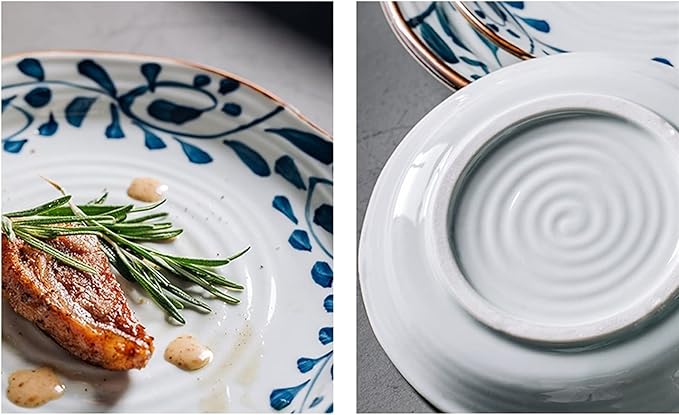 Kitchen Plates Ceramic Plate Pizza Plate Kitchen Porcelain Plate Sushi Fruit Ramen Suitable for Dishwasher Refrigerator Microwave Oven Oven Restaurant Plates(C)