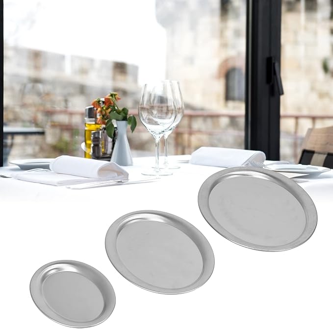 Dessert Tray, 3pcs Stainless Steel Dessert Tray Mirror Polishing Process Snack Jewelry Display Tray Serving Tray for Home Cafe (Silver)