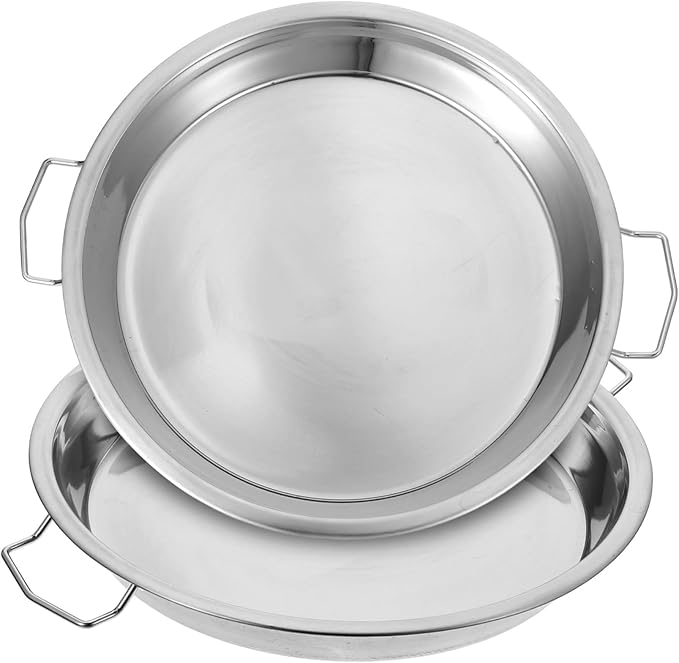 DOITOOL 2Pcs Stainless Steel Steaming Dish Cold Noodle Plate Steamed Rice Tray Round Steaming Tray With Double Handle for Home Kitchen Food Serving