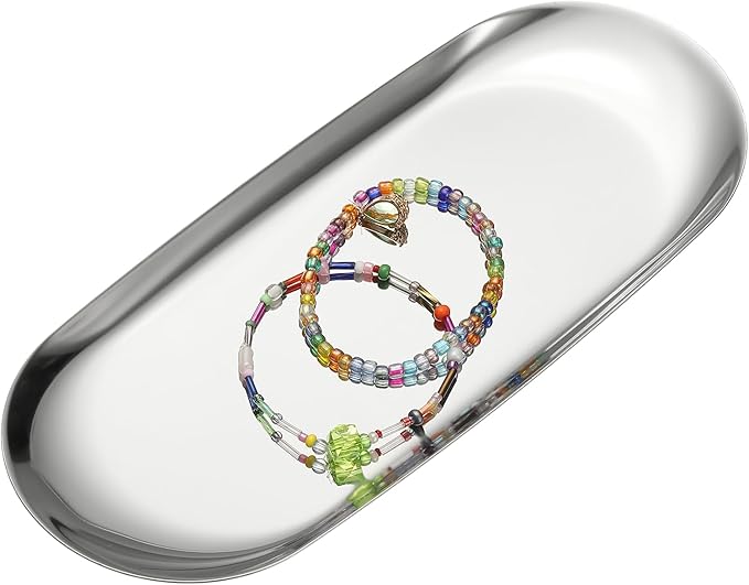 uxcell Square Serving Trays, 8.98" Stainless Steel Decorative Jewelry Dish, Small Vanity Tray for Bathroom Aromatherapy Candle Drink Plate,Silver