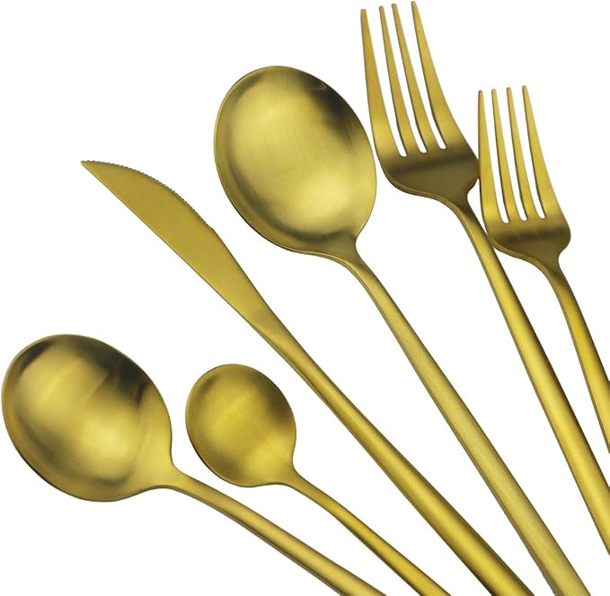 40-Pieces Silverware Set, Flatware Sets Satin Finish, 304 Stainless Steel Utensils Dishwasher Safe Service for 8, Include Dinner Knife/Fork/Spoon Dinnerware Sets (Matte Gold)